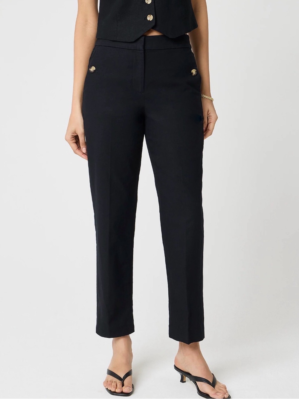 J.Crew Womens Black Linen-cotton blend elastic-back Sailor pant 
 Size O NWT